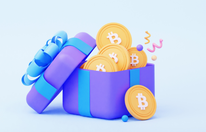 Gift box filled with bitcoin